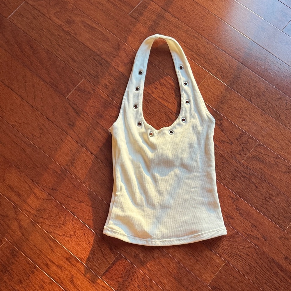 Windsor Cream Halter Eyelet Tank Top